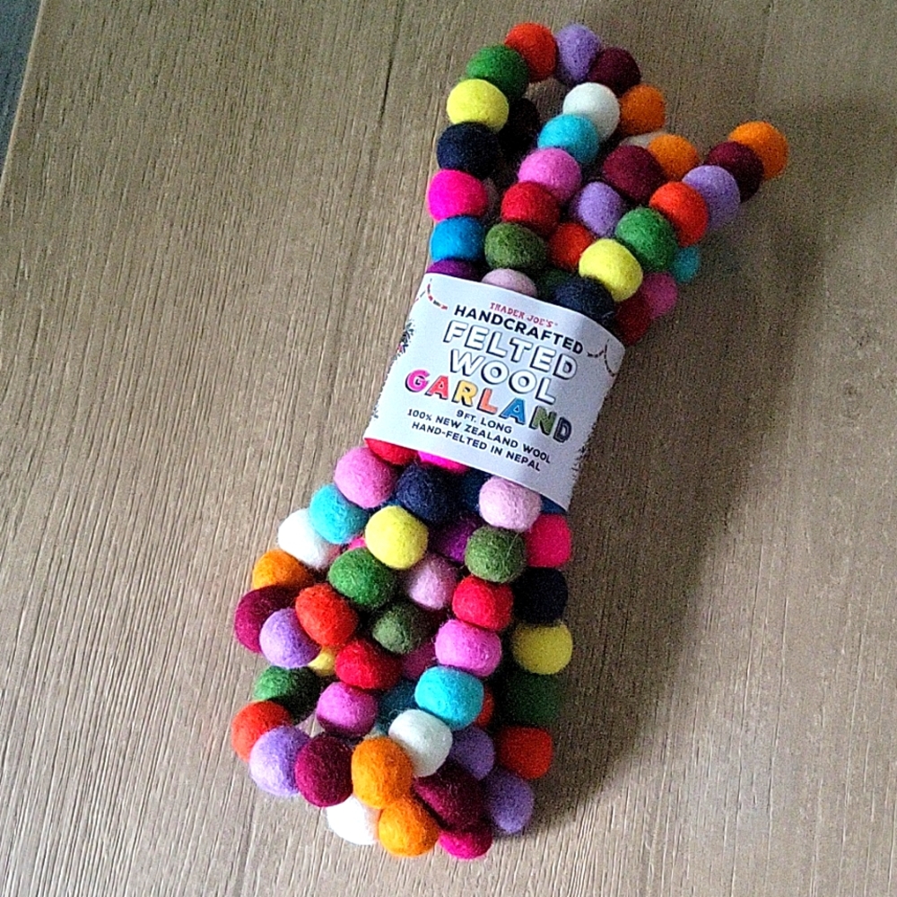 Felted Wool Garland 9ft Multicolor Trader Joe's